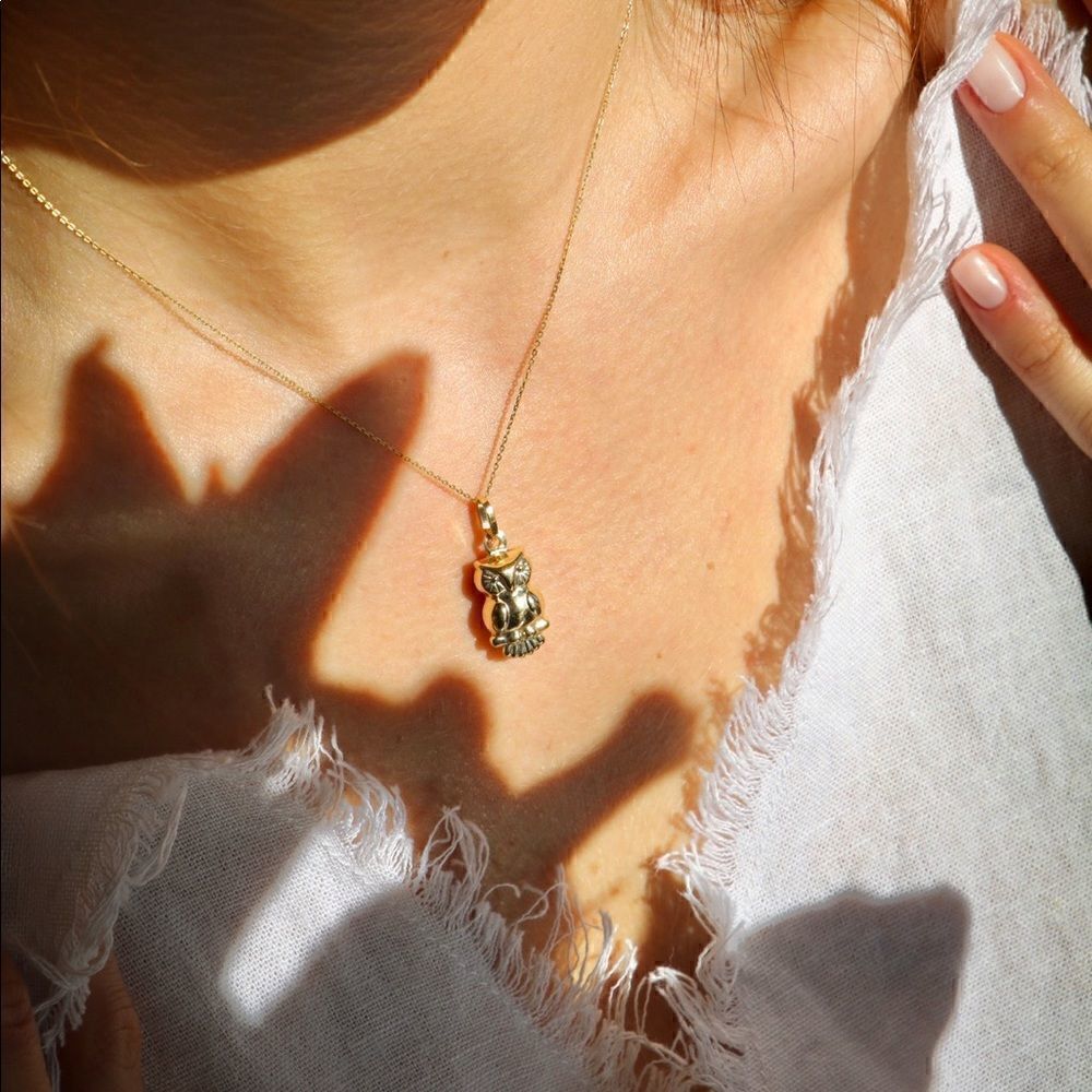 14k real gold owl pendant perfect gift deep thinker gift